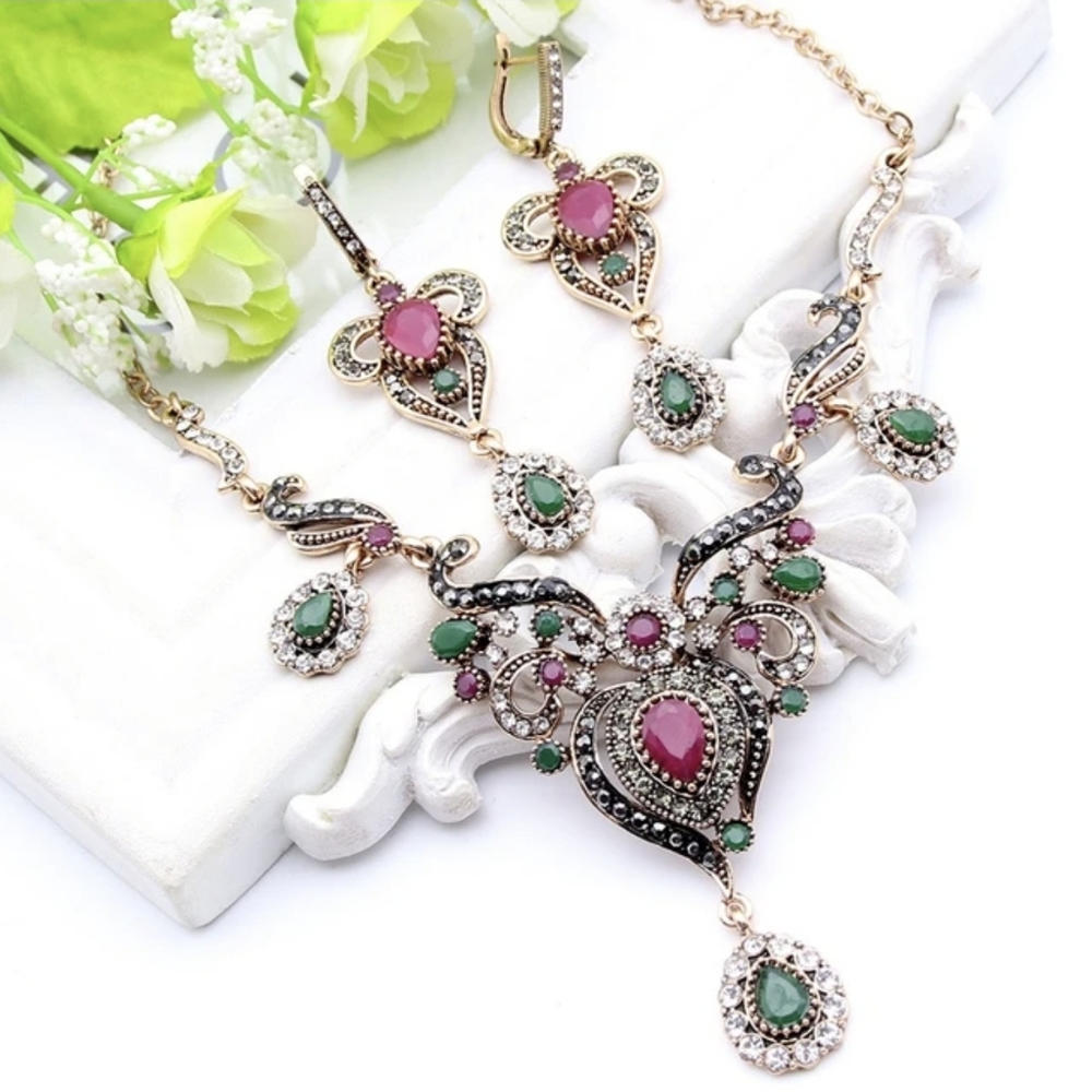 Turkish Vintage Loking JewelrySet for Women,NEW,2Pcs,Ancient,Wedding, Bridal Set - Picture 3 of 17